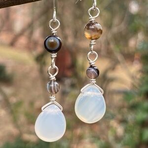 Silver and Botswana Agate and Chalcedony Dangle Earrings
